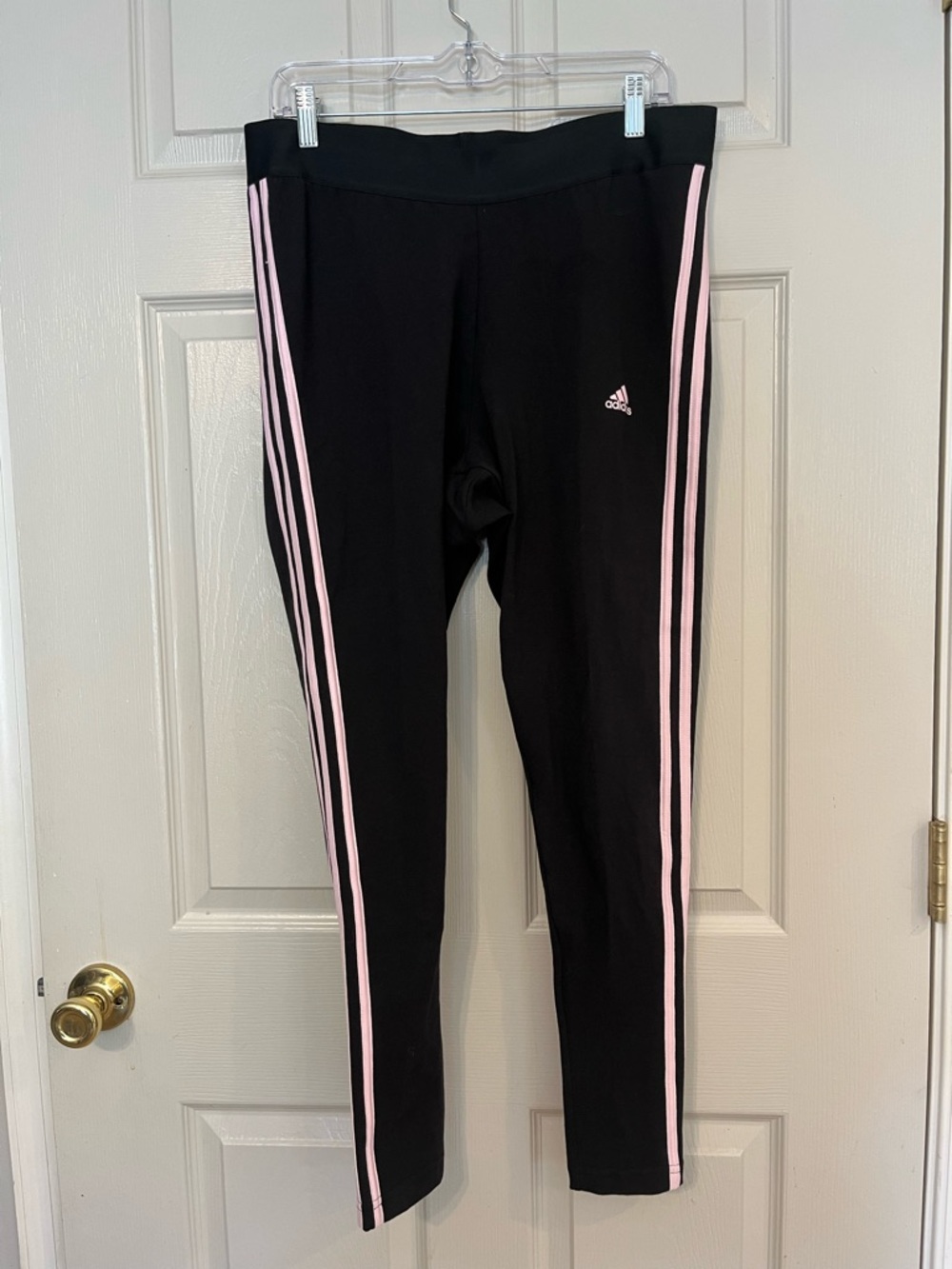 Adidas Women’s Black Leggings with Pink Side Stripes 2x New